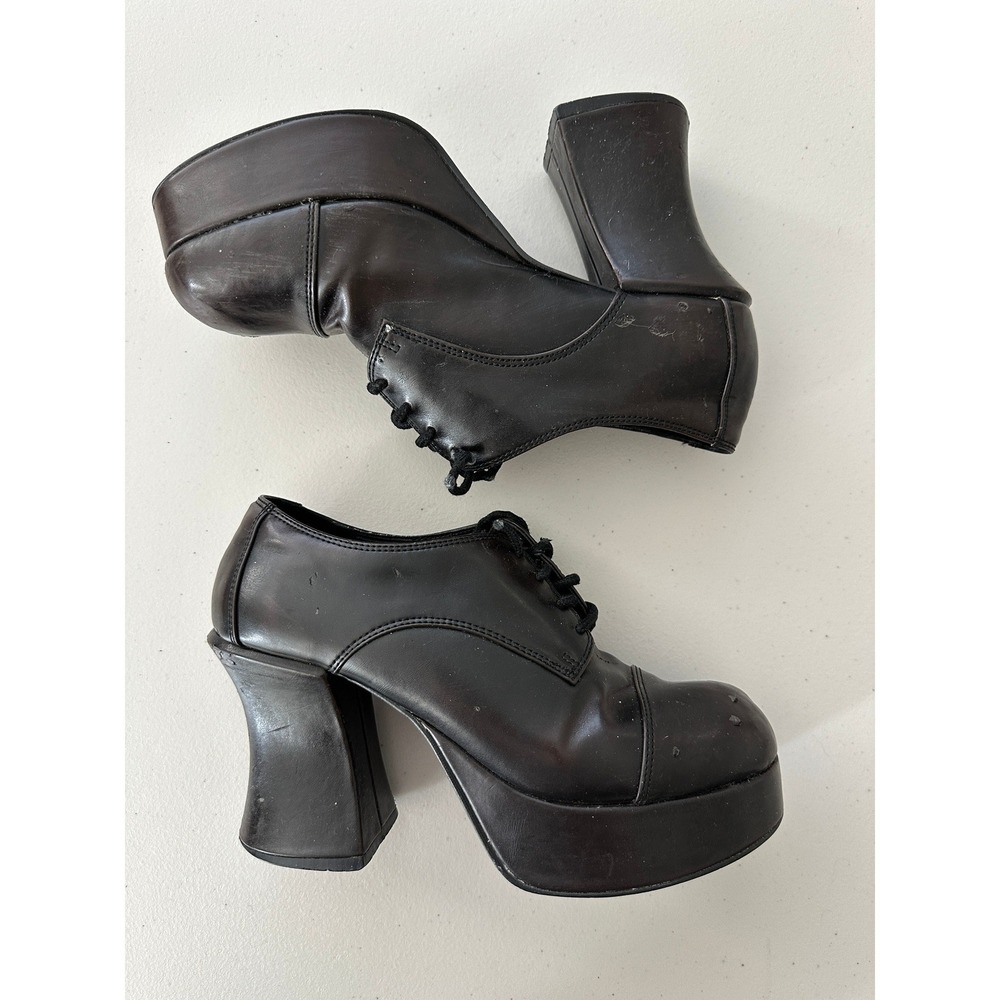 90s Ellemenno Platform Oxford Chunky Block Heel Lace Up Shoes 9M Goth Punk Y2K